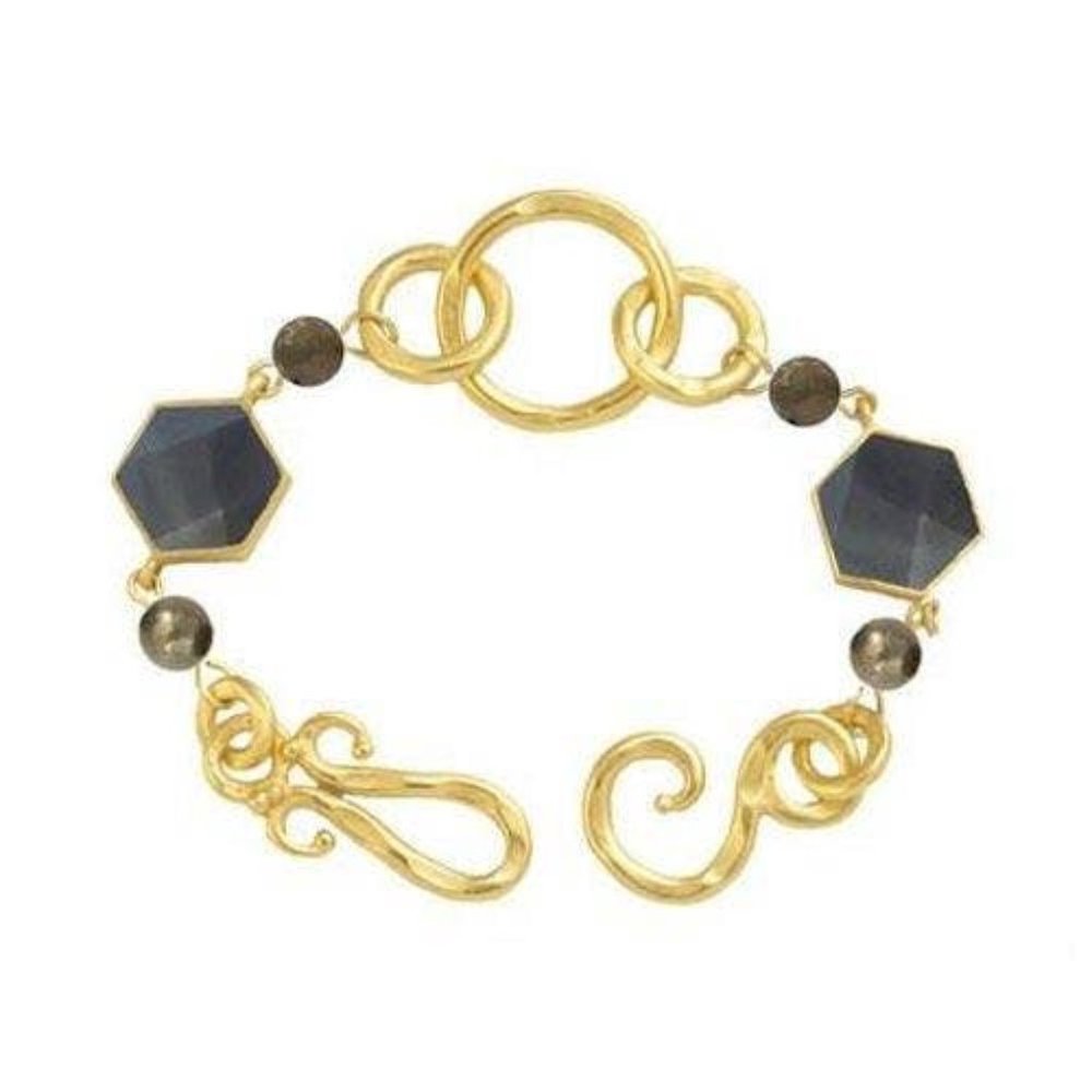 Stephanie Kantis Artisan Modernist Gold Blue Agate Chain Bracelet